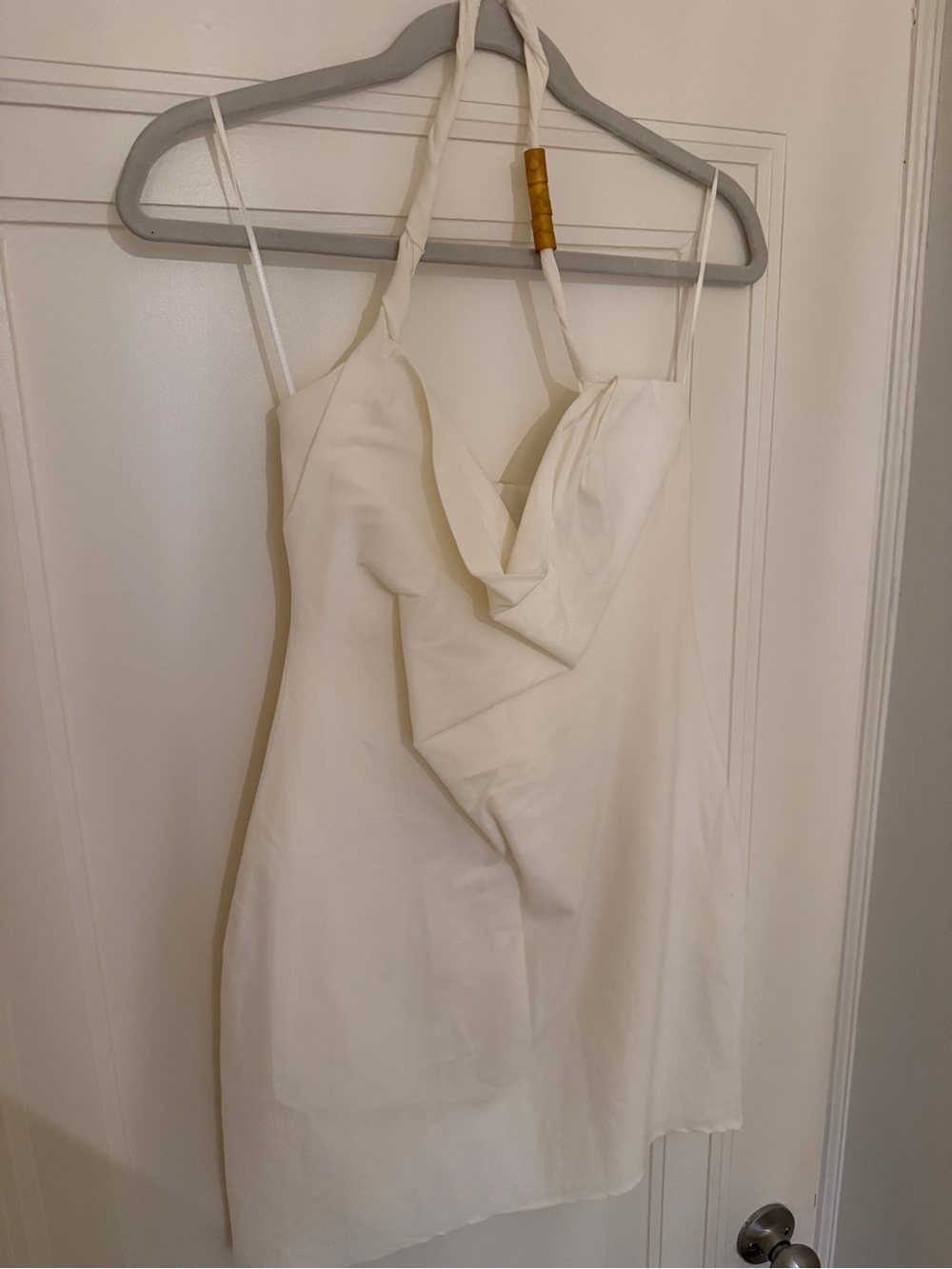 Zara White Mini Dress with Draped V-Neck